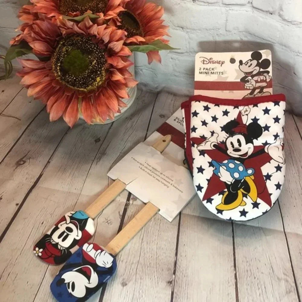 NWT Mickey & minnie mouse mini oven mitt w/ spatulas colorful fandom disney